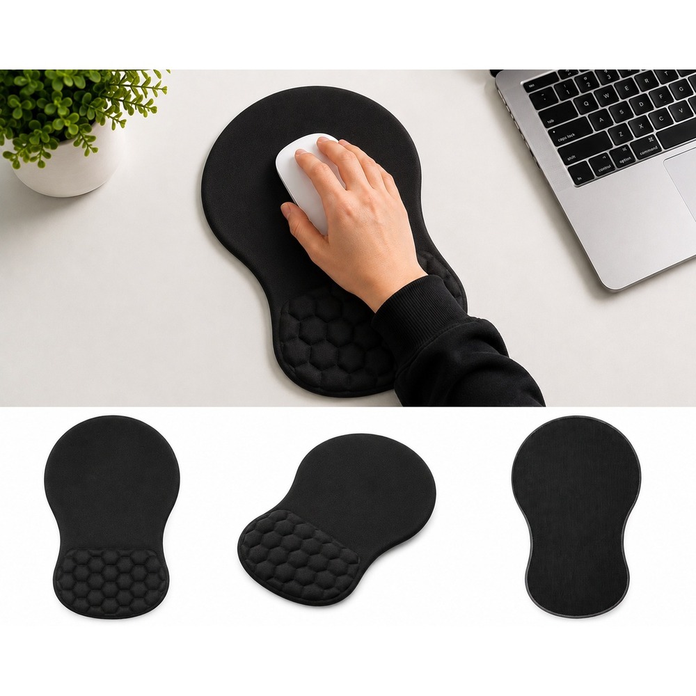Black Ergonomic Mouse Pad Padded Wrist Rest Honeycomb Cushion Office Desk